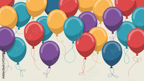 A collection of colorful balloons floating against a light background in a cartoon style art work