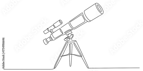 Continuous line art of an astronomical telescope on a tripod stand vector