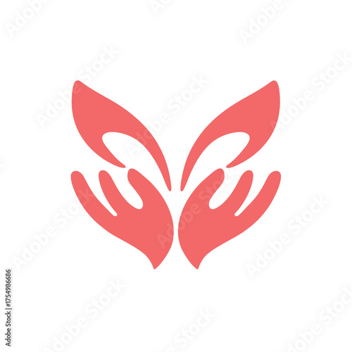 Illustration of two salmon-colored hands mirrored, forming wing-like symmetrical shape