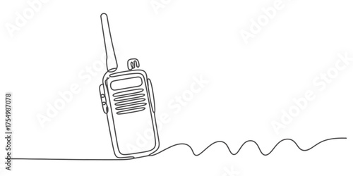 Continuous one line drawing of a walkie talkie communicator with antenna and signal line vector