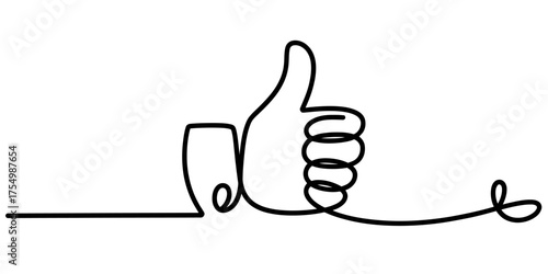 Continuous line drawing of a thumbs up gesture minimalist art style vector