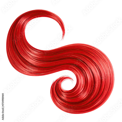 A vibrant, swirling illustration of flowing, glossy, crimson-red strands against black