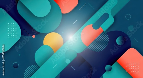 Abstract shapes overlaying dark blue backdrop