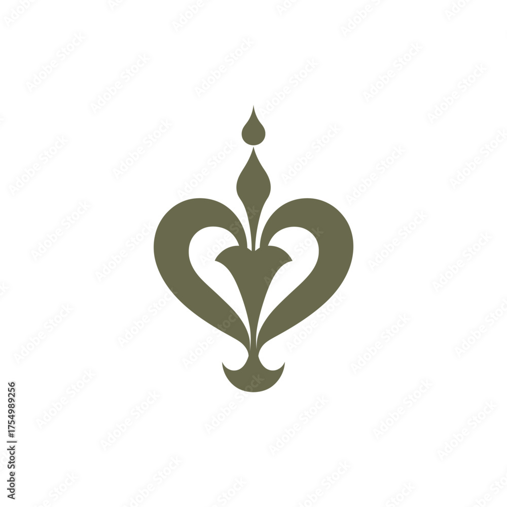 Fototapeta premium Elegant, ornate olive heart-shaped design with curled details on a white background