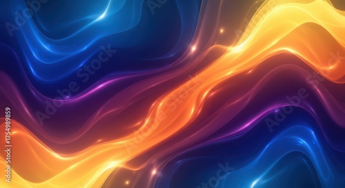 Abstract waves with orange blue and purple hues