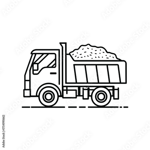 Dump Truck Line Art Icon Vector