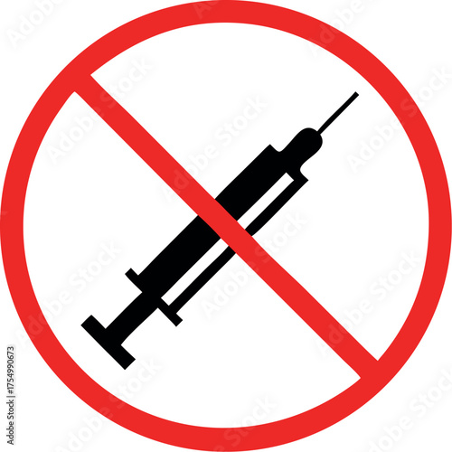 No vaccination sign. Prohibited syringe icon. Isolated vector illustration.