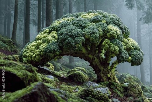 Wallpaper Mural Broccoli tree with a thick trunk and florets forming a canopy in a mossy forest Torontodigital.ca