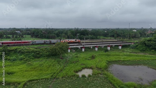 4K Drone Footage of Indian Train Moving on Tracks | Aerial View of Indian Railways Through Scenic Landscape