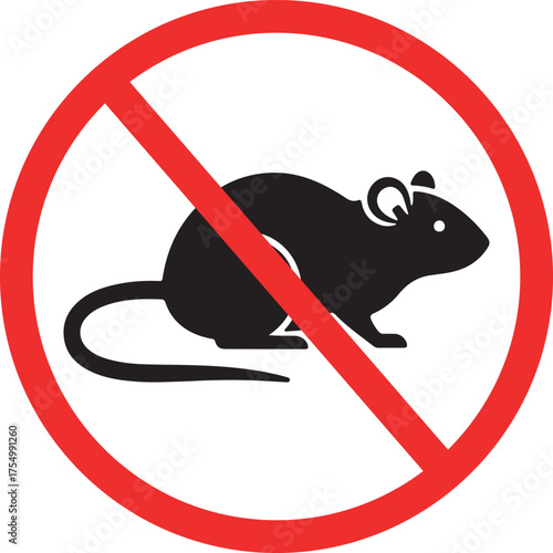 no rats allowed symbol, prohibited rodent sign, vector illustration of rat ban warning label and pest control icon