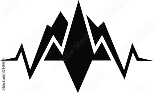 Abstract mountain peak silhouette with heartbeat line isolated on white background isolated on transparent background