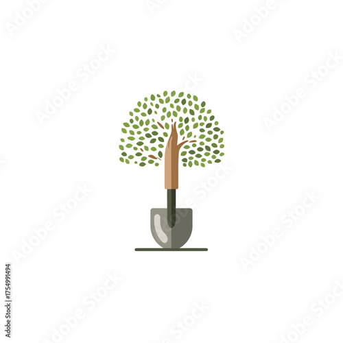 Cartoonish image of a tree with spade for the trunk and base against white background