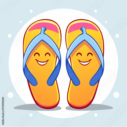 Summer Beach Flip Flops with Seashells Illustration