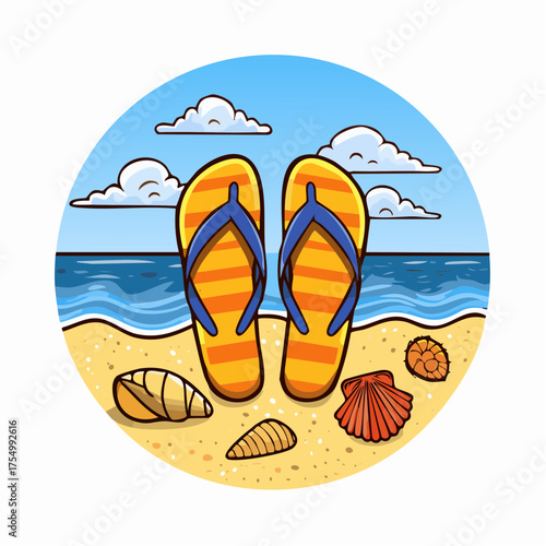 Summer Beach Flip Flops with Seashells Illustration