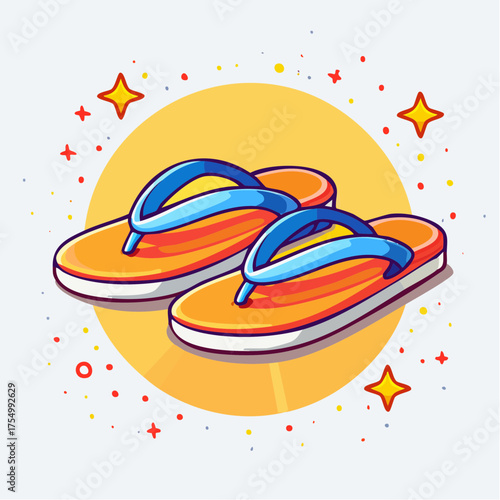 Summer Beach Flip Flops with Seashells Illustration