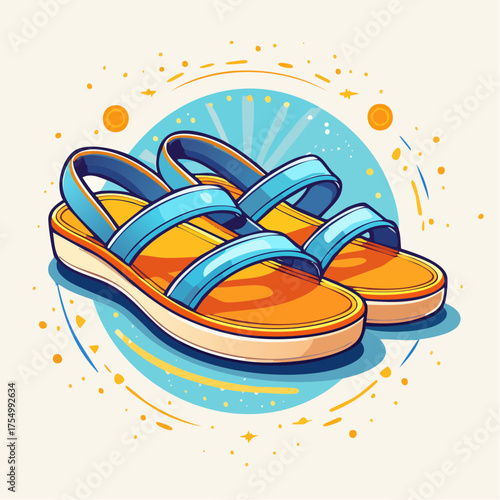 Summer Beach Flip Flops with Seashells Illustration