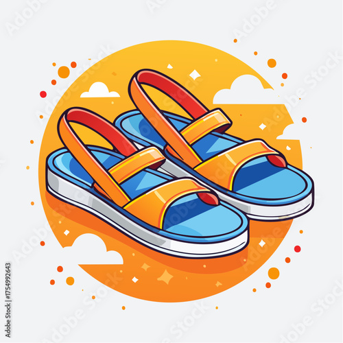 Summer Beach Flip Flops with Seashells Illustration