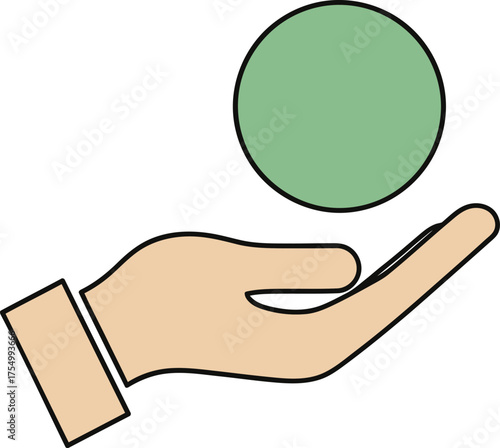 Hand holding a green circle offering or receiving concept.