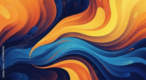 Flowing abstract design in blue orange yellow