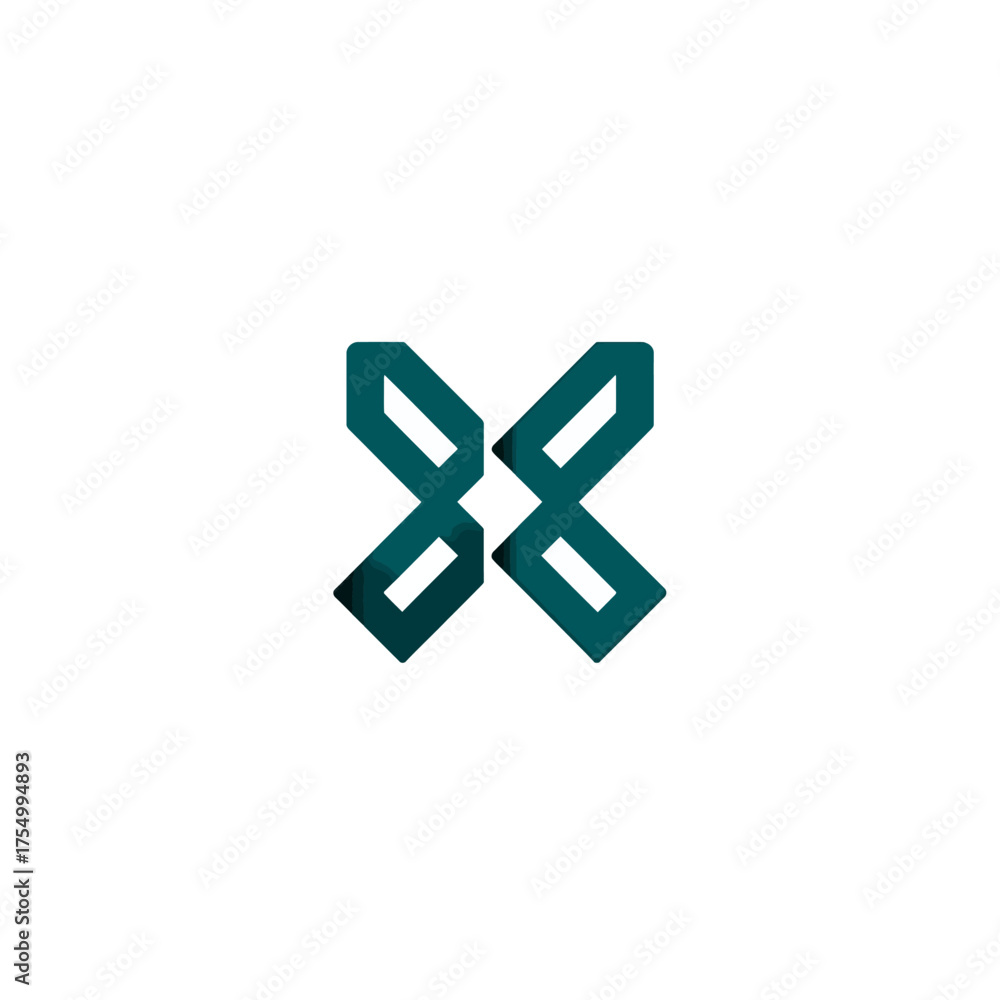 Fototapeta premium An abstract teal geometric shape resembling an X with hollow rectangular portions