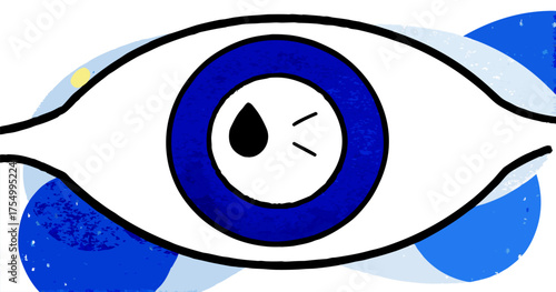 Conceptual Illustration: Sad Smiley Face as Pupil in a Stylized Eye