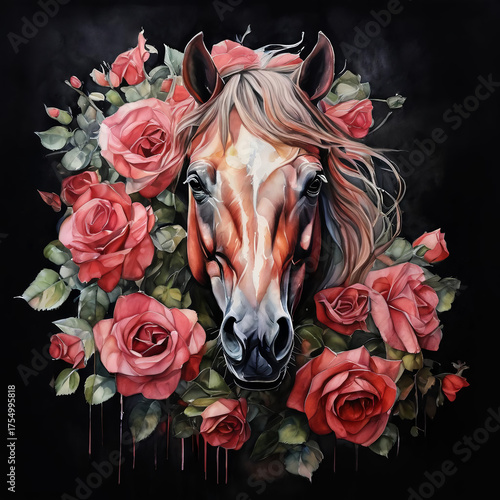 a beautiful, graceful horse. the symbol of the new year 2026. winter holidays. watercolor drawing.  artificial intelligence generator, AI, neural network image. background for the design