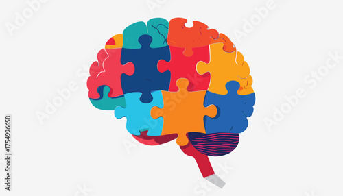 Colorful Brain Made of Puzzle Pieces – Mental Health and Intelligence Concept