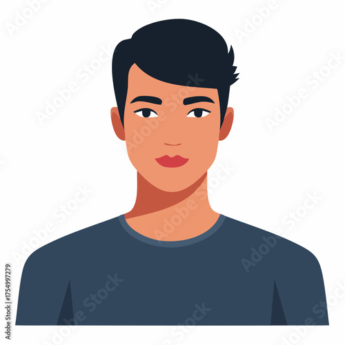 Modern flat design vector portrait of a young male character with neat short dark hair. Clean, minimal illustration for use as an avatar or profile icon