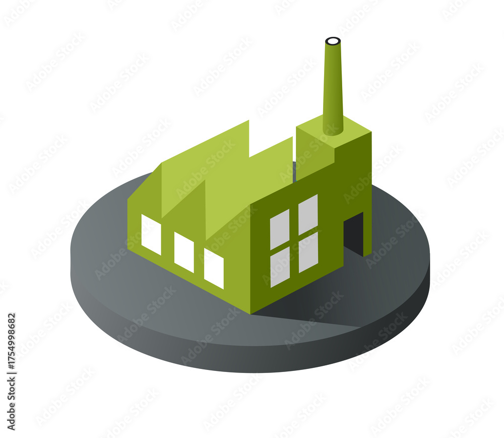 Naklejka premium Green factory building isometric icon industry symbol