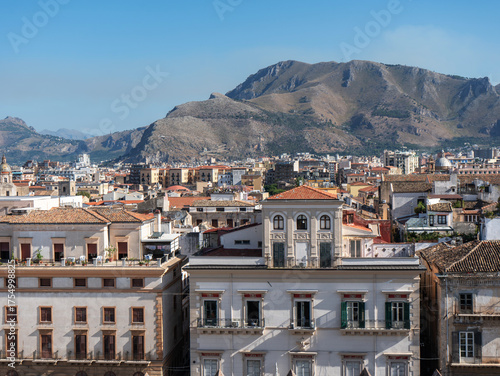 Panoramic view of rooftops in Palermo, Sicily, Italy, historic cityscape and Mediterranean urban landscape.