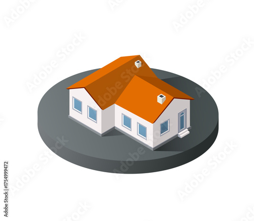 Isometric house icon representing real estate
