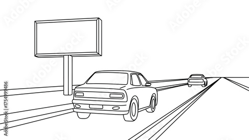 Illustration of cars driving on highway with billboard