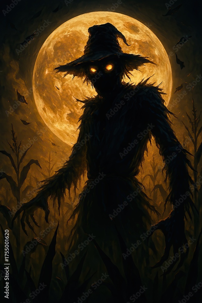 Fototapeta premium Tattered Guardian Silhouette under Lunar Glow