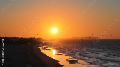 Aerial view of sunset at Preá Beach, near Jericoacoara Village - Cruz, Ceará, Brazil