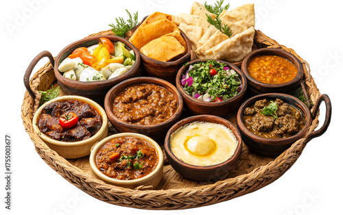 Ethiopian Orthodox Christmas feast setup with injera and traditional dishes symbolizing culture and celebration isolated on transparent background PNG