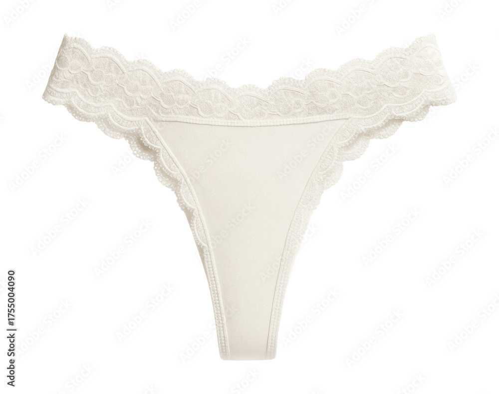 Obraz premium White thong with scalloped lace trim for women.