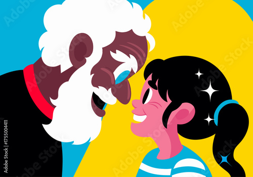 Joyful Grandfather and Granddaughter Embrace: Intergenerational Love Illustration