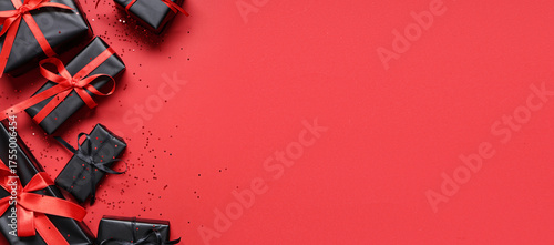 Gift boxes on red backgroun...