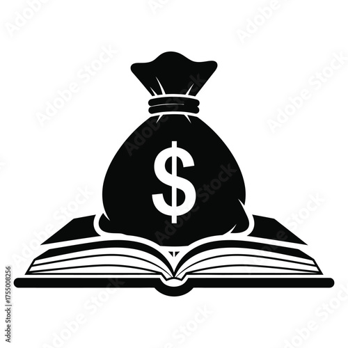 Money bag on top of book financial education knowledge concept illustration