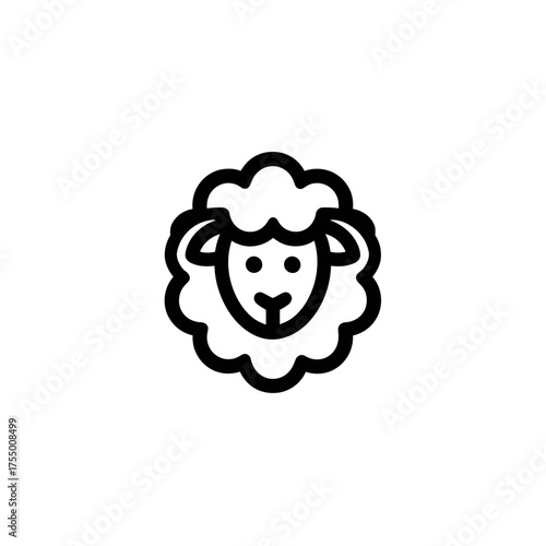 A simple black and white vector icon of a sheep's head, surrounded by fluffy wool