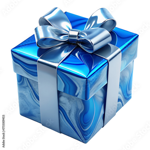 Wallpaper Mural Blue Gift Box with Silver Ribbon Torontodigital.ca
