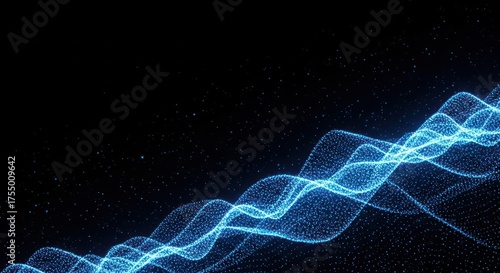 Glowing blue wave on dark background abstract