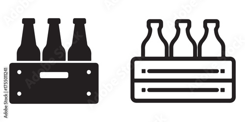 Black and white line art of beer bottles in a wooden crate a classic brewery representation