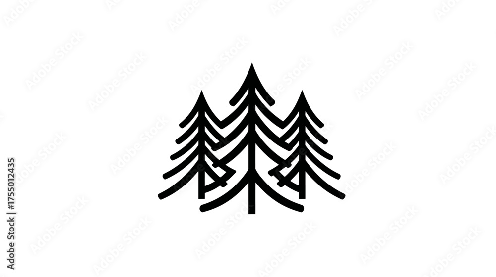 Obraz premium Minimalist black icon of three stylized pine trees on a white background