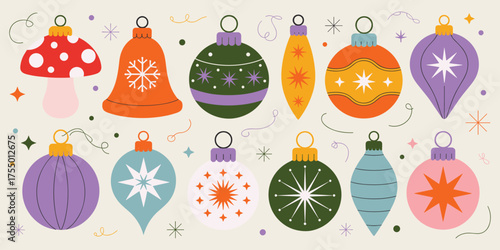 Retro Christmas Ornaments and Decorative Elements Collection decoration vintage