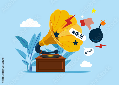Gramophone shouting. Gramophone shouting. Flat vector illustration