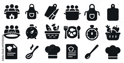 Cooking and kitchen silhouette icons set – solid, chef, culinary essentials