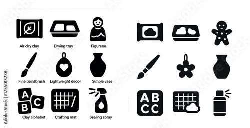 Air dry clay silhouette icons set – crafting, diy, handmade symbols