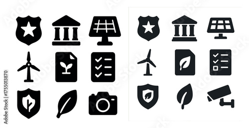 Sustainable energy filled icons set – green, renewable, eco-friendly symbols