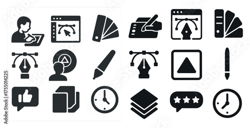 Design tools solid icons set – creative, flat, graphic design and digital art symbols